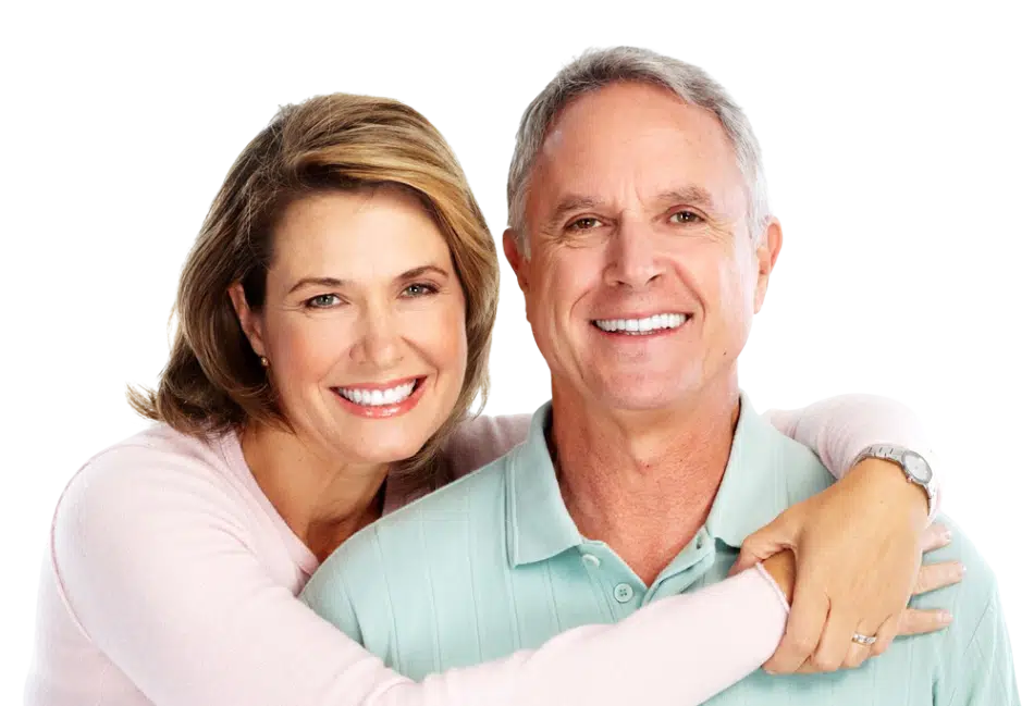 Joyful couple beaming with smiles following their visit to our cosmetic dentist in Chicago, IL, reflecting their satisfaction and enhanced smiles!